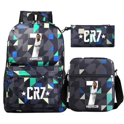 Fußball Stern Muster Casual Rucksack, 3-teiliges Set für Teenager Studenten Rucksäcke(Z) von Generic