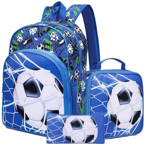 Fußball gemusterte Grundschule Rucksack Set、Kinderbuchtasche mit Bleistifthülle und Schultertasche(A1) von Generic