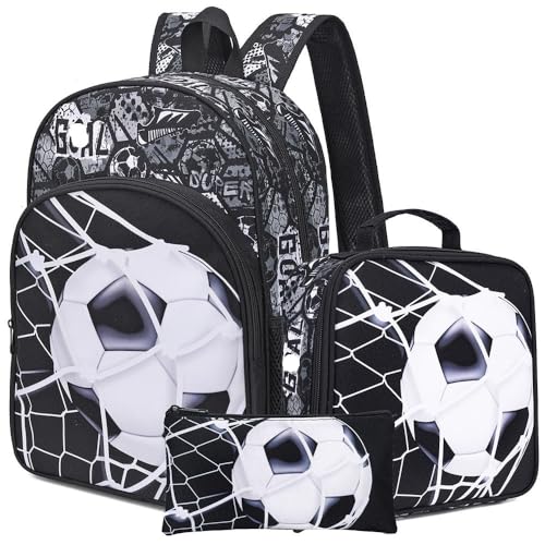 Fußball gemusterte Grundschule Rucksack Set、Kinderbuchtasche mit Bleistifthülle und Schultertasche(A5) von Generic