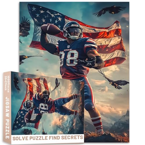 Fußballspieler-Puzzle, patriotische Bergadler-Szene mit Flagge, kino-Beleuchtung, 50 x 70 cm, hell, 8 K, glatt, hohe Detailqualität, hohe Auflösung, 1000 Teile Fußballspieler-Puzzle, patriotische Bergadler-Szene mit Flagge, kino-Beleuchtung, 50 x 70 cm, hell, 8 K, glatt, hohe Detailqualität, hohe Auflösung, 1000 Teile von Generic