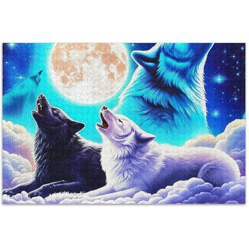 Galaxie Cool Wolf Blau Lila Puzzle 500 Teile für Erwachsene Kunstwerk Tierdruck Benutzerdefinierte Landschaft Puzzle Familie Puzzle Liebhaber Geschenke, 50,5 x 37,8 cm von Generic