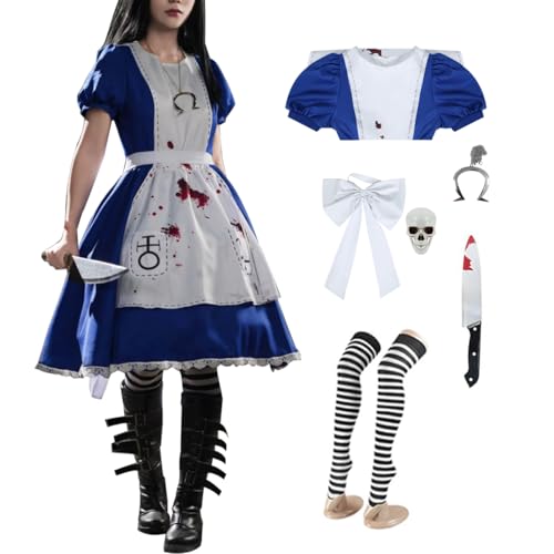 Game Cosplay Frauenkostüm Blau-Weißes Kleid Halloween-Kostüm-Set mit Requisiten von Generic