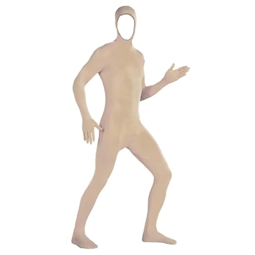 Ganzkörper-Overall für Erwachsene Green Anzuug Unisex Erwachsene Open Face Cosplay Jumpsuit Ganzkörperanzug Tight Damen Herren Ganzkörper Slenderman Kostüm Jugendliche Halloween Party (1-Beige, L) von Generic