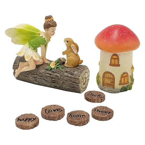 Gartenhaus-Set, Gartenzubehör | Miniatur-Hasenfiguren | Gartenstatue | Puppenhaus-Dekoration, skurrile Ornamente für den Außenbereich von Generic