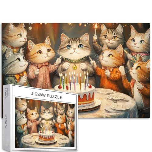 Geburtstagsparty für Katzen, 1000-teiliges Puzzle für Erwachsene, viele Katzen, die gemeinsam feiern, Kunst-Puzzle, herausfordernde Familienaktivität-Spiele, buntes DIY-Bastelpuzzle für Geburtstagsparty für Katzen, 1000-teiliges Puzzle für Erwachsene, viele Katzen, die gemeinsam feiern, Kunst-Puzzle, herausfordernde Familienaktivität-Spiele, buntes DIY-Bastelpuzzle für von Generic