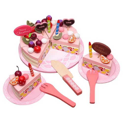 Geburtstagstorte aus Holz – Spielzeug aus Holz für Erdbeerkuchen, doppellagig, sieht so aus, als würde man spielen, Essens-Set für Geburtstagsfeier, Play Set Geburtstagstorte aus Holz – Spielzeug aus Holz für Erdbeerkuchen, doppellagig, sieht so aus, als würde man spielen, Essens-Set für Geburtstagsfeier, Play Set von Generic