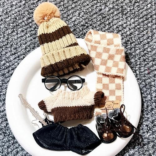 Geeignet für 17 cm große Trend-Puppen-Kleidungsset, Pullover, Gitarre, Xiaoxiangfeng (Kaffee-weiße Gitarre, 7-teiliges Set) von Generic