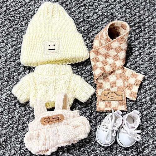 Geeignet für 17 cm große Trend-Puppen-Kleidungsset, Pullover, Gitarre, Xiaoxiangfeng (weißer Anzug, fünf khakifarbene Schals) von Generic
