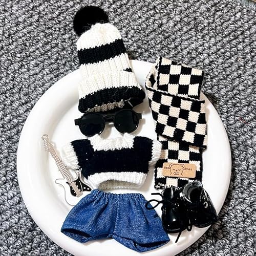 Geeignet für 17 cm große Trendpuppen-Kleidungsset, Pullover, Gitarre, Xiaoxiangfeng (Schwarz-Weiß-Gitarre, 7-teiliges Set) von Generic