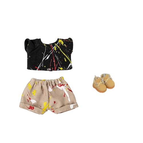 Geeignet für 17 cm trendige Puppen, Spritztinten-Serie, Kleidung, Hosen, Schuhe, Brillen (Splash Ink Schwarz, kurzärmelig) von Generic