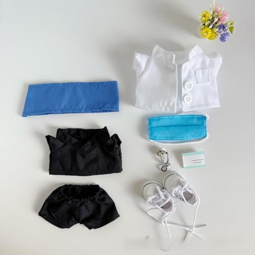 Geeignet für 17 cm trendige Puppen-Arzt, professionelle Kleidung, Hosen, Schuhe, Hut (weiße Schuhe + schwarzes Set (kostenlose Brosche) von Generic