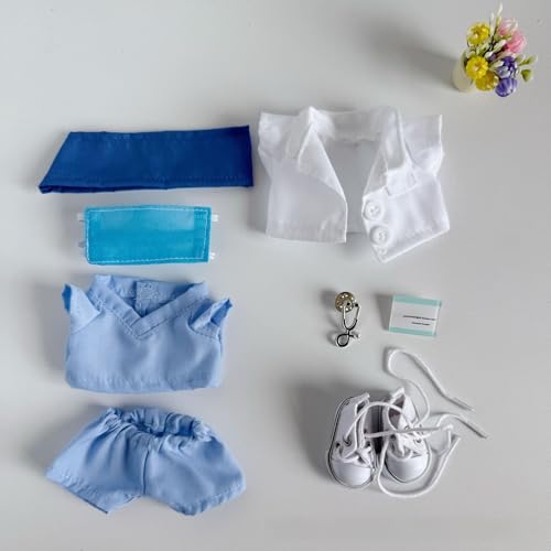 Geeignet für 17 cm trendige Puppen-Arzt, professionelle Kleidung, Hosen, Schuhe (weiße Schuhe + hellblaues Set (kostenlose Brosche) von Generic