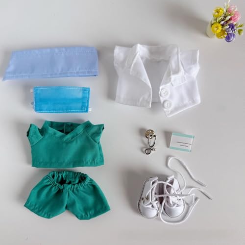 Geeignet für 17 cm trendige Puppenarzt-Kleidung, Hosen, Schuhe, Hut (weiße Schuhe + grünes Set (kostenlose Brosche)) von Generic