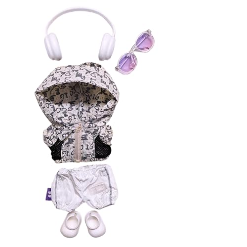 Geeignet für 17 cm trendige Puppenkleidung, Hosen, Röcke, Brillen, Hüte, Schuhe, Kopfhörer-Zubehör (5-teiliges Set mit Kapuze) von Generic