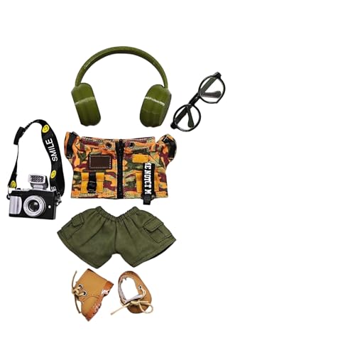 Geeignet für 17 cm trendige Puppenkleidung, Hosen, Röcke, Brillen, Hüte, Schuhe, Kopfhörer-Zubehör (Camouflage-Kleidung + Martin-Stiefel, 6-teiliges Set) von Generic