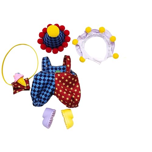 Geeignet für 17 cm trendige Puppenkleidung, Hosen, Röcke, Brillen, Hüte, Schuhe, Kopfhörer-Zubehör (Clownanzug + Schuhe in verschiedenen Farben, 5-teiliges Set) von Generic