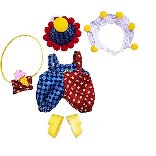 Geeignet für 17 cm trendige Puppenkleidung, Hosen, Röcke, Brillen, Hüte, Schuhe, Kopfhörer-Zubehör (Clownanzug + gelbe Schuhe, 5-teiliges Set) von Generic