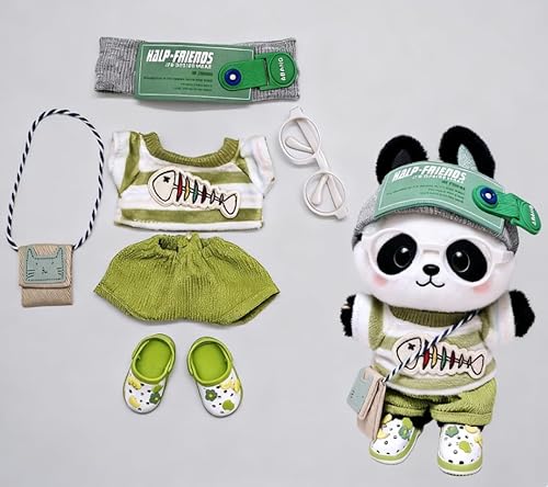 Geeignet für 17 cm trendige Puppenkleidung, Hosen, Röcke, Brillen, Hüte, Schuhe, Kopfhörer-Zubehör (Fischgräten-Set, 4-teiliges Set + Lochschuhe + Brille) von Generic