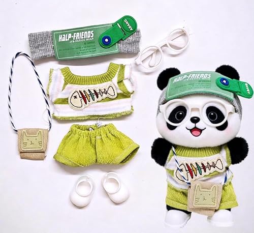Geeignet für 17 cm trendige Puppenkleidung, Hosen, Röcke, Brillen, Hüte, Schuhe, Kopfhörer-Zubehör (Fischgräten-Set, 4-teiliges Set + Schuhe + weiße Brille) von Generic