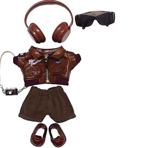 Geeignet für 17 cm trendige Puppenkleidung, Hosen, Röcke, Brillen, Hüte, Schuhe, Kopfhörer-Zubehör (Fliegerjacke + schwarze Brille, 6-teiliges Set) von Generic