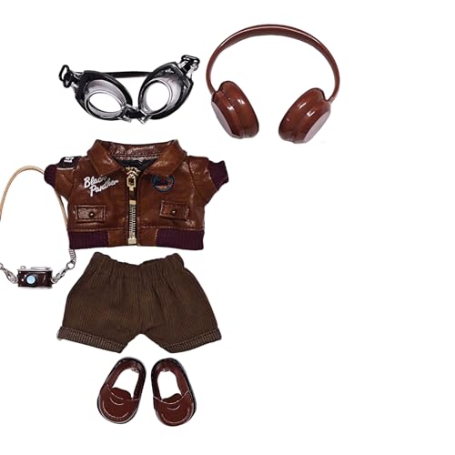 Geeignet für 17 cm trendige Puppenkleidung, Hosen, Röcke, Brillen, Hüte, Schuhe, Kopfhörer-Zubehör (Flugjacke + weiße Brille, 6-teiliges Set) von Generic