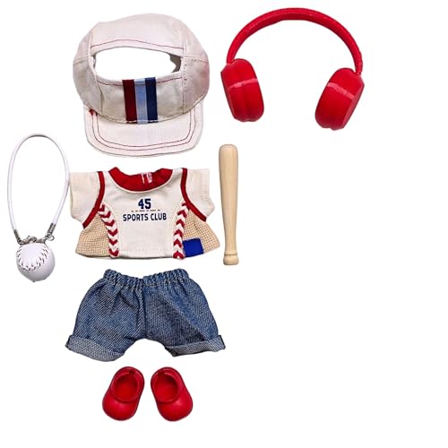 Geeignet für 17 cm trendige Puppenkleidung, Hosen, Röcke, Brillen, Hüte, Schuhe, Kopfhörer-Zubehör (Jeans + Baseball 7-teiliges Set) von Generic