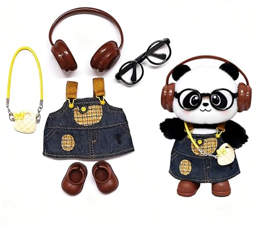 Geeignet für 17 cm trendige Puppenkleidung, Hosen, Röcke, Brillen, Hüte, Schuhe, Kopfhörer-Zubehör (Jeansrock + braune Kopfhörer, 5-teiliges Set) von Generic