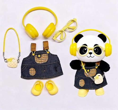 Geeignet für 17 cm trendige Puppenkleidung, Hosen, Röcke, Brillen, Hüte, Schuhe, Kopfhörer-Zubehör (Jeansrock + gelbe Kopfhörer, 5-teiliges Set) von Generic