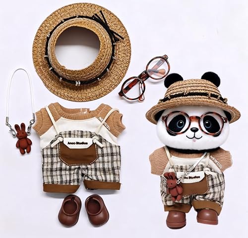 Geeignet für 17 cm trendige Puppenkleidung, Hosen, Röcke, Brillen, Hüte, Schuhe, Kopfhörer-Zubehör (Overall + Brille mit Leopardenmuster, 6-teiliges Set) von Generic
