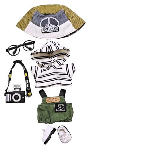 Geeignet für 17 cm trendige Puppenkleidung, Hosen, Röcke, Brillen, Hüte, Schuhe, Kopfhörer-Zubehör (Overall + schwarze Brille, 6-teiliges Set) von Generic