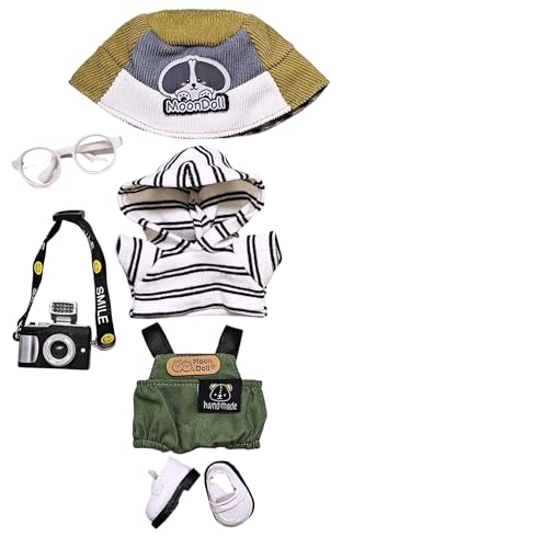 Geeignet für 17 cm trendige Puppenkleidung, Hosen, Röcke, Brillen, Hüte, Schuhe, Kopfhörer-Zubehör (Overall + weiße Brille, 6-teiliges Set) von Generic