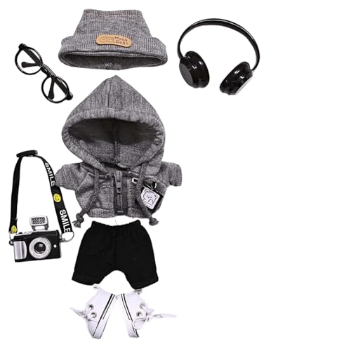 Geeignet für 17 cm trendige Puppenkleidung, Hosen, Röcke, Brillen, Hüte, Schuhe, Kopfhörer-Zubehör (Pullover + Hut + Hose + Schuhe + Kopfhörer + Kamera + Brille) von Generic