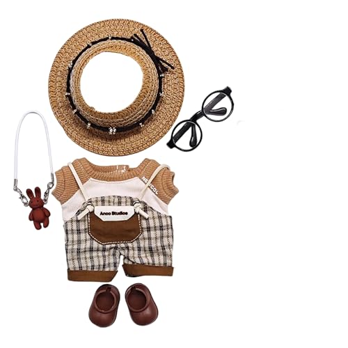 Geeignet für 17 cm trendige Puppenkleidung, Hosen, Röcke, Brillen, Hüte, Schuhe, Kopfhörer-Zubehör (Riemenhose + schwarze Brille, 6-teiliges Set A) von Generic