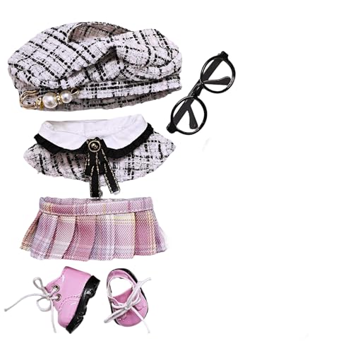 Geeignet für 17 cm trendige Puppenkleidung, Hosen, Röcke, Brillen, Hüte, Schuhe, Kopfhörer-Zubehör (Umhang Rock + rosa Schuhe, 5-teiliges Set) von Generic