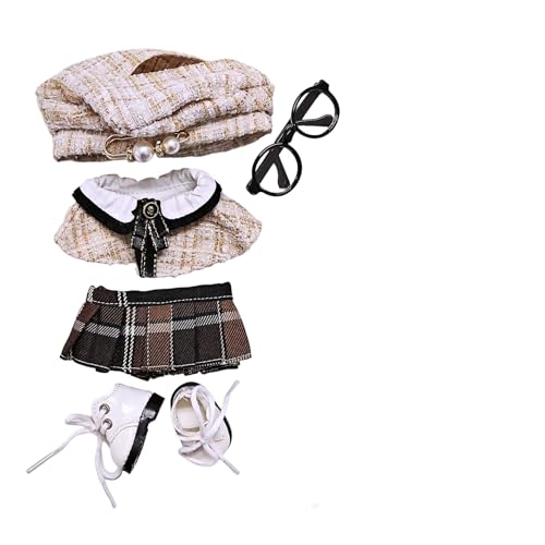 Geeignet für 17 cm trendige Puppenkleidung, Hosen, Röcke, Brillen, Hüte, Schuhe, Kopfhörer-Zubehör (Umhangrock + weiße Schuhe, 5-teiliges Set) von Generic