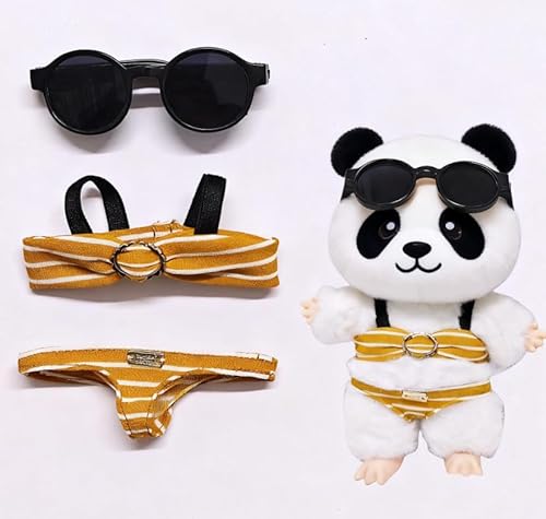 Geeignet für 17 cm trendige Puppenkleidung, Hosen, Röcke, Brillen, Hüte, Schuhe, Kopfhörer-Zubehör (gelber Bikini + Sonnenbrille) von Generic