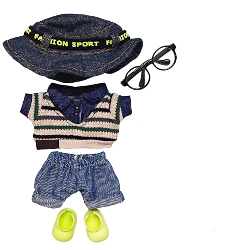 Geeignet für 17 cm trendige Puppenkleidung, Hosen, Röcke, Brillen, Hüte, Schuhe, Kopfhörer-Zubehör (gestreifter Pullover, 5-teiliges Set) von Generic