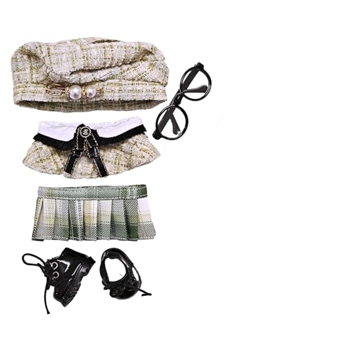 Geeignet für 17 cm trendige Puppenkleidung, Hosen, Röcke, Brillen, Hüte, Schuhe, Kopfhörer-Zubehör (grüner Umhangrock, 5-teiliges Set) von Generic