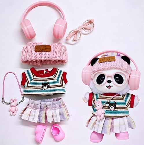 Geeignet für 17 cm trendige Puppenkleidung, Hosen, Röcke, Brillen, Hüte, Schuhe, Kopfhörer-Zubehör (rosa Rock, 7-teiliges Set) von Generic