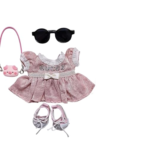 Geeignet für 17 cm trendige Puppenkleidung, Hosen, Röcke, Brillen, Hüte, Schuhe, Kopfhörer-Zubehör (rosa Rock + Sonnenbrille, 4-teiliges Set) von Generic