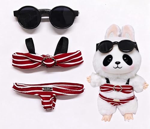 Geeignet für 17 cm trendige Puppenkleidung, Hosen, Röcke, Brillen, Hüte, Schuhe, Kopfhörer-Zubehör (roter Bikini + Sonnenbrille) von Generic