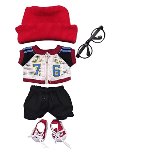 Geeignet für 17 cm trendige Puppenkleidung, Hosen, Röcke, Brillen, Hüte, Schuhe, Kopfhörer-Zubehör (rotes 5-teiliges Set) von Generic