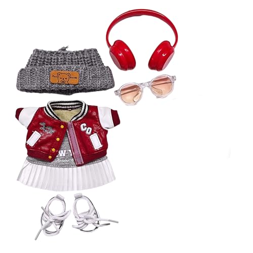 Geeignet für 17 cm trendige Puppenkleidung, Hosen, Röcke, Brillen, Hut, Schuhe, Kopfhörer-Zubehör (Baseball-Trikot + grauer Hut, 6-teiliges Set) von Generic