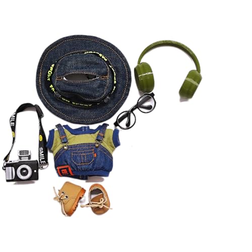 Geeignet für 17 cm trendige Puppenkleidung, Hosen, Röcke, Brillen, Hut, Schuhe, Kopfhörer-Zubehör (Fischerhut + Kamera, 6-teiliges Set) von Generic