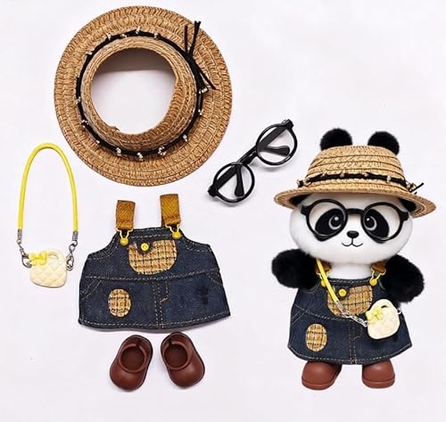 Geeignet für 17 cm trendige Puppenkleidung, Hosen, Röcke, Brillen, Hut, Schuhe, Kopfhörer-Zubehör (Jeansrock + Strohhut, 5-teiliges Set) von Generic