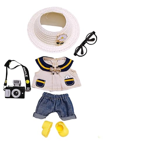Geeignet für 17 cm trendige Puppenkleidung, Hosen, Röcke, Brillen, Hut, Schuhe, Kopfhörer-Zubehör (Strohhut + Kamera, 6-teiliges Set) von Generic
