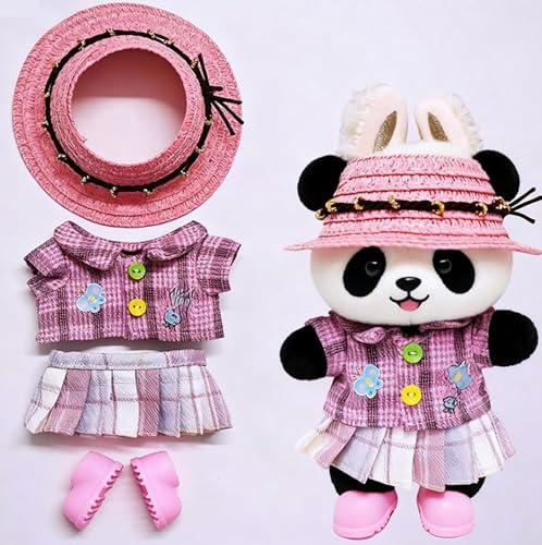 Geeignet für 17 cm trendige Puppenkleidung, Hosen, Röcke, Brillen, Hut, Schuhe, Kopfhörer-Zubehör (lila Hemd + rosa Strohhut, 4-teiliges Set) von Generic