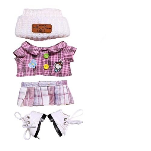 Geeignet für 17 cm trendige Puppenkleidung, Hosen, Röcke, Brillen, Hut, Schuhe, Kopfhörer-Zubehör (lila Hemd + weißer Hut, 4-teiliges Set) von Generic
