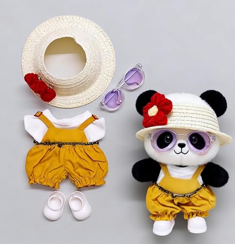 Geeignet für 17 cm trendige Puppenkleidung, Hosen, Röcke, Brillen, Hut, Schuhe, Kopfhörer-Zubehör (weißes T-Shirt + Strohhut, 4-teiliges Set) von Generic