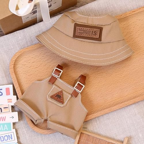 Geeignet für 17 cm trendige Puppenkleidung, Hüte, Hosen, Accessoires (brauner Reisender (Fischerhut + Overalls)) von Generic